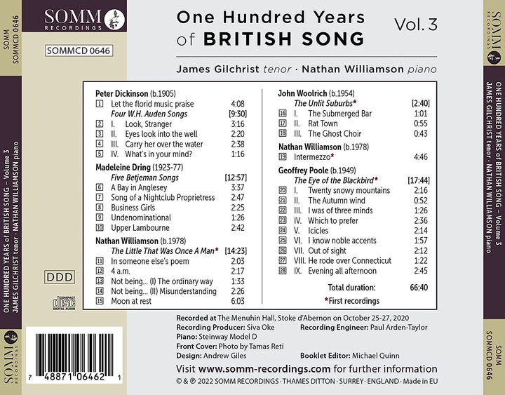 One Hundred Years of British Song, Vol. 3 [James Gilchrist; Nathan Williamson] [Audio CD]