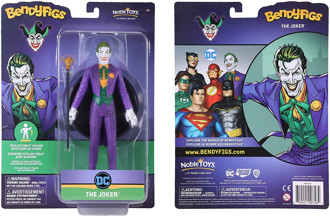 The Noble Collection DC Comics Bendyfigs The Joker - 7.5in (19cm) Noble Toys DC Bendable Posable Collectible Doll Figure With Stand