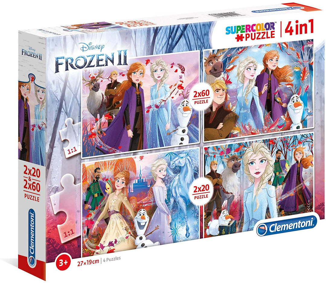 Clementoni – 21307 – Supercolor-Puzzle – Disney Frozen 2 – 2 x 20 + 2 x 60 Teile – hergestellt in Italien – Puzzle für Kinder ab 3 Jahren