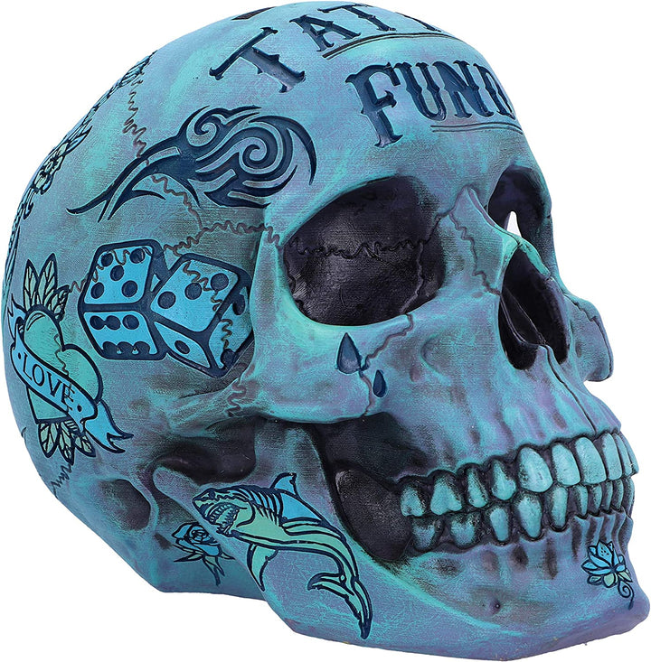 Nemesis Now Aqua Blue Traditional, Tribal Tattoo Fund Totenkopf, Polyresin, Einheitsgröße