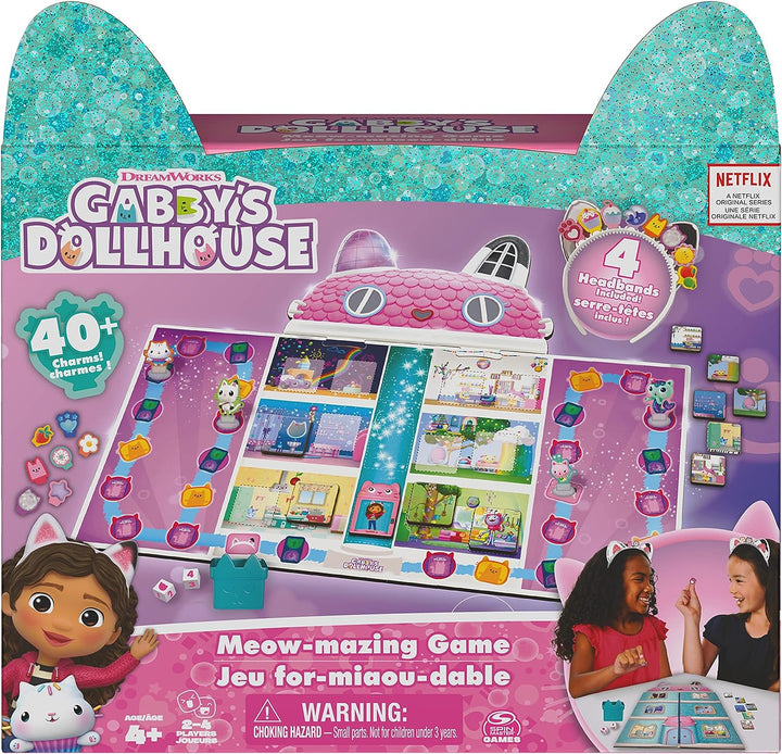 Gabby’s Dollhouse, Meow-mazing Board Game Based on the DreamWorks Netflix Show with 4 Kitty Headbands