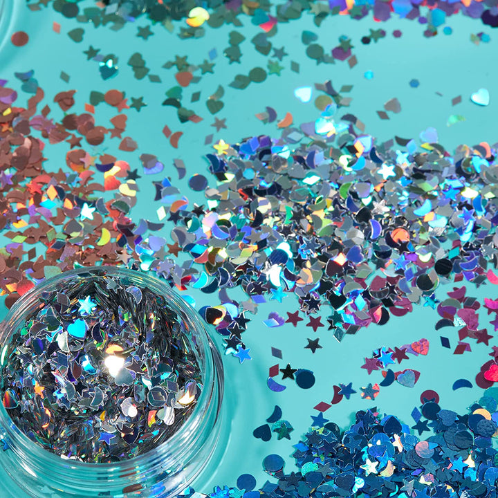 Smiffys Holographic Glitter Shapes by Moon Glitter - Plata - 3g