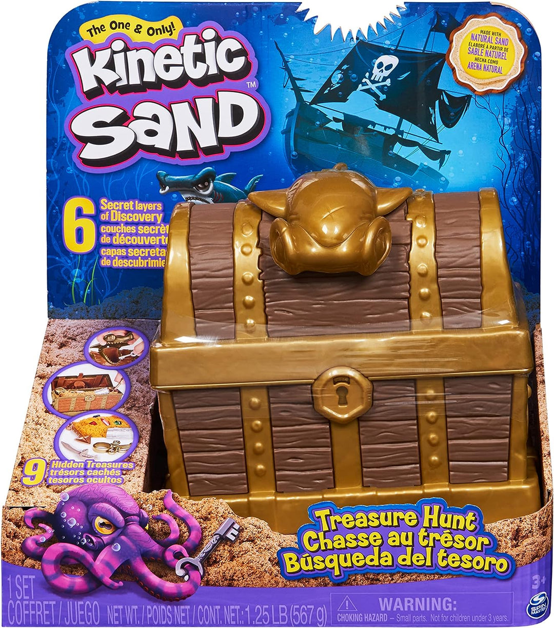 Kinetic Sand, Treasure Hunt Playset with 9 Surprise Reveals, 567g Brown and Rare Shimmer Gold Play Sand