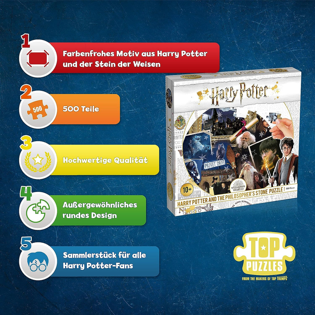 Winning Moves 784 WM00370 Harry Potter Kinder-Puzzle, rund, 500 Teile, Stein der Weisen, 500 Teile