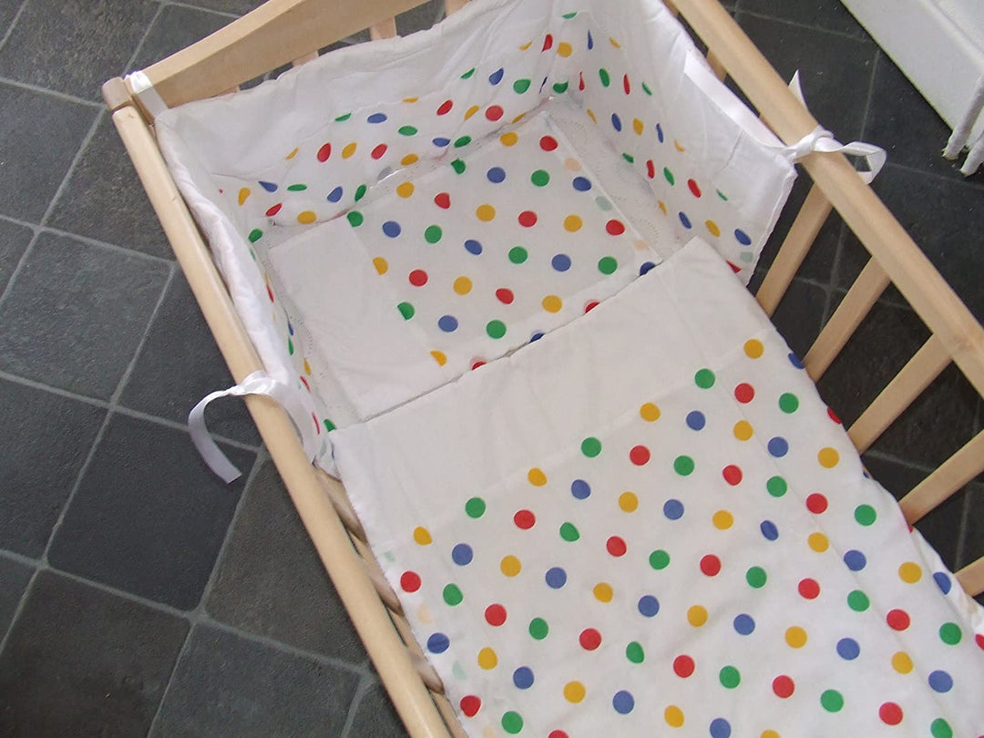 BEAUTIFUL HANDMADE MULTI COLOUR SPOT COT BEDDING SET