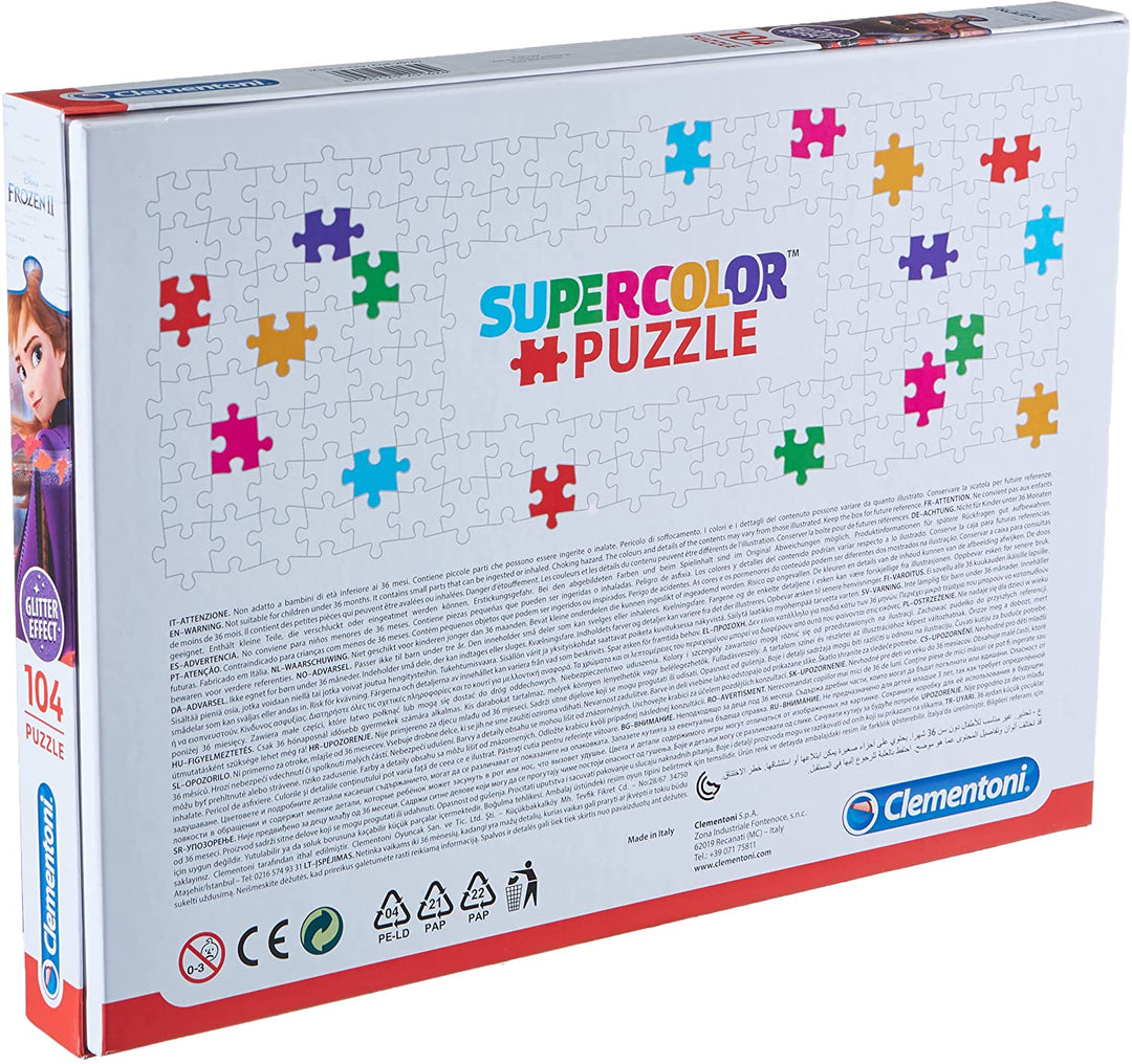 Clementoni – 20162 – Glitzerpuzzle – Disney Frozen 2 – 104 Teile – Hergestellt in Italien – Puzzle für Kinder ab 6 Jahren