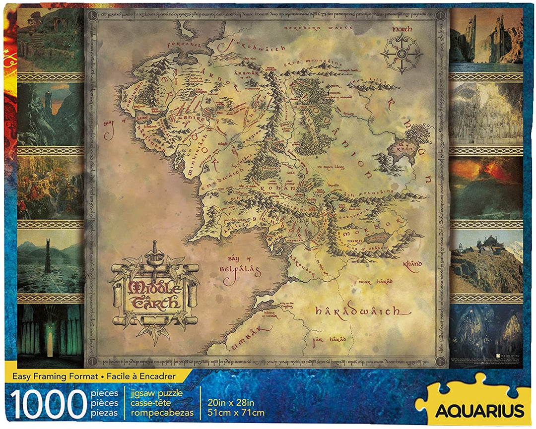 AQUARIUS 65370 Herr der Ringe Karte 1000-teiliges Puzzle, mehrfarbig, On