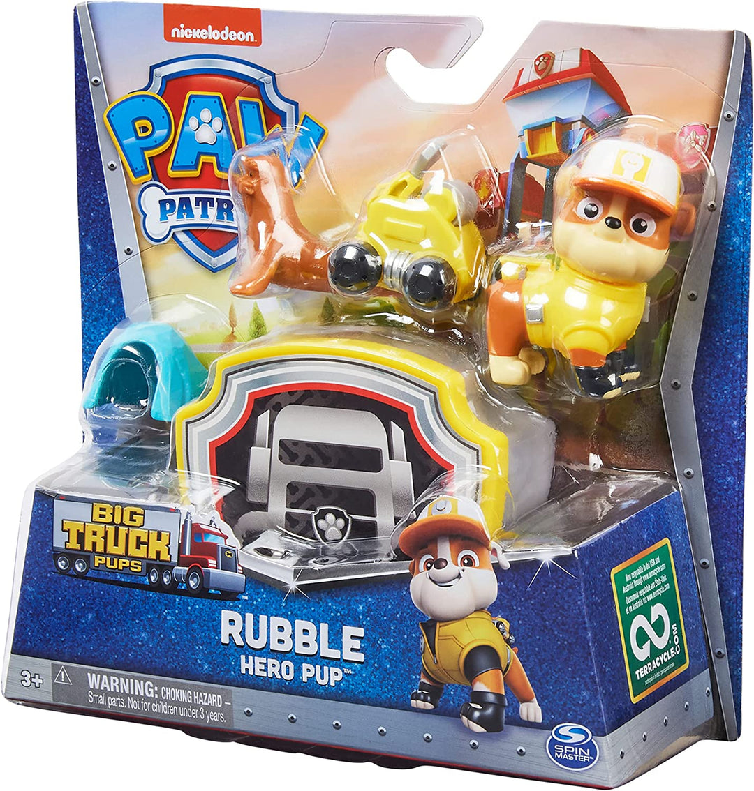 PAW Patrol, Big Truck Pups Rubble Action Figure with Clip-on Rescue Drone