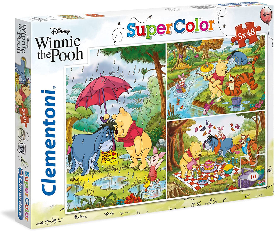 Clementoni - 25232 - Puzzle Supercolor para niños- Winnie The Pooh-3x48 Piezas Disney