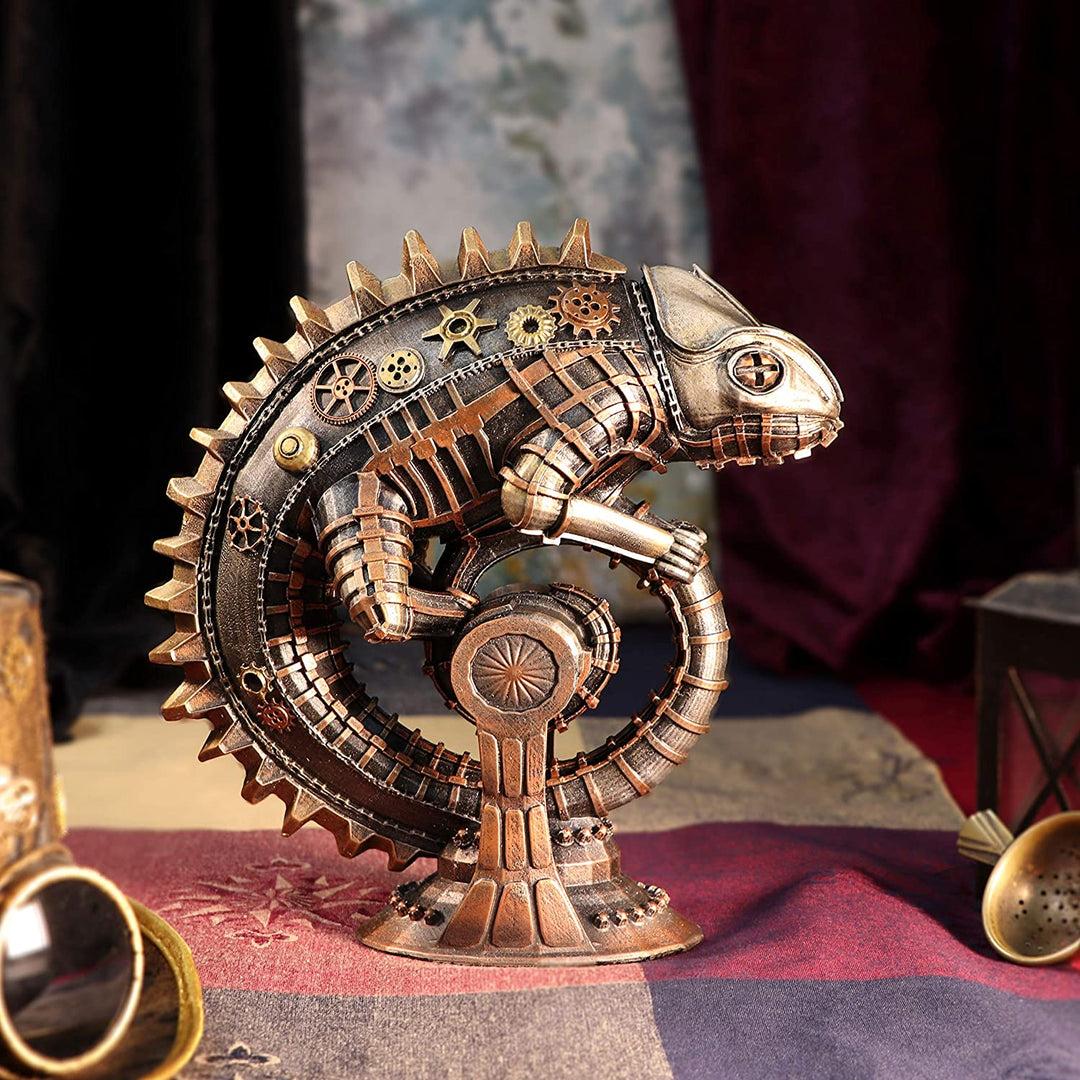 Mechanische Chamäleon-Steampunk-Eidechsenfigur aus Bronze