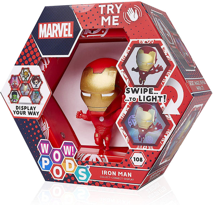 WOW! PODS Avengers-Kollektion – Iron Man | Leuchtende Superhelden-Wackelkopffigur | Offizielle Marvel-Spielzeuge, Sammlerstücke und Geschenke