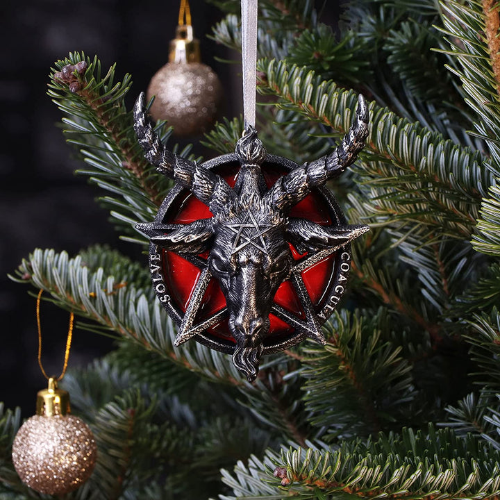 Nemesis Now Baphomet-Kopf, rotes Pentagramm, hängendes dekoratives Ornament, 9,5 cm, Kunstharz