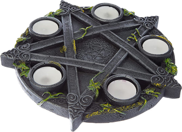 Nemesis Now B2538G6 Wicca-Pentagramm-Teelichthalter, 25,5 cm, Schwarz, Kunstharz