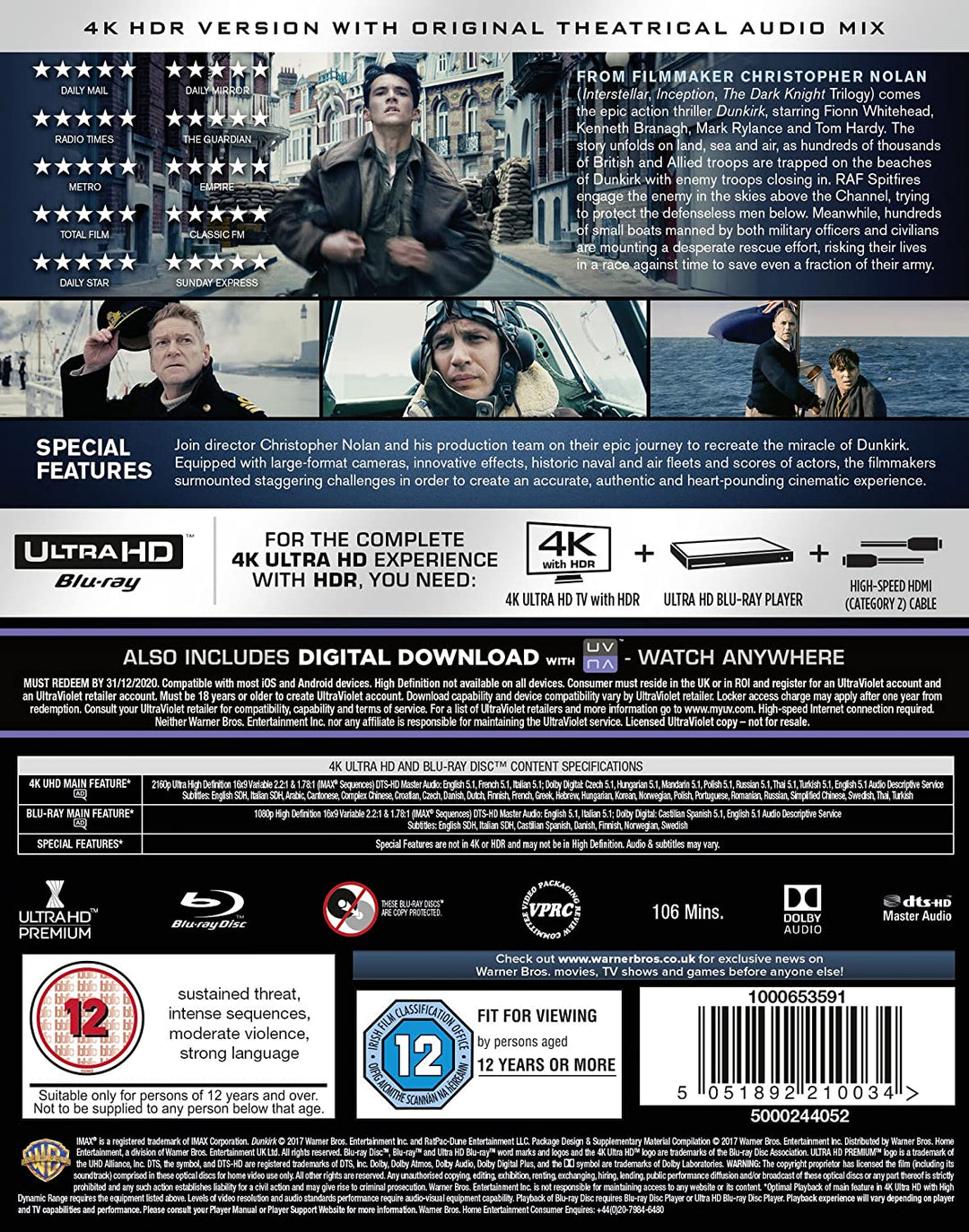 Dunkirk - War/Action [Blu-Ray]