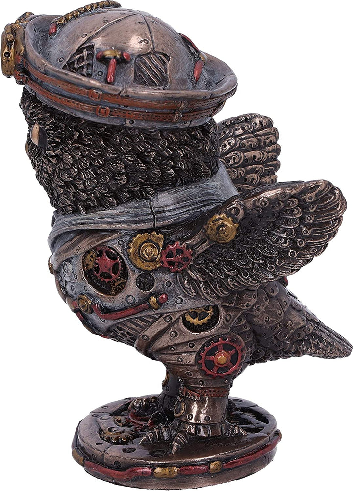 Bronzefarbene Steampunk-Eulenfigur „Come Fly With Me“.