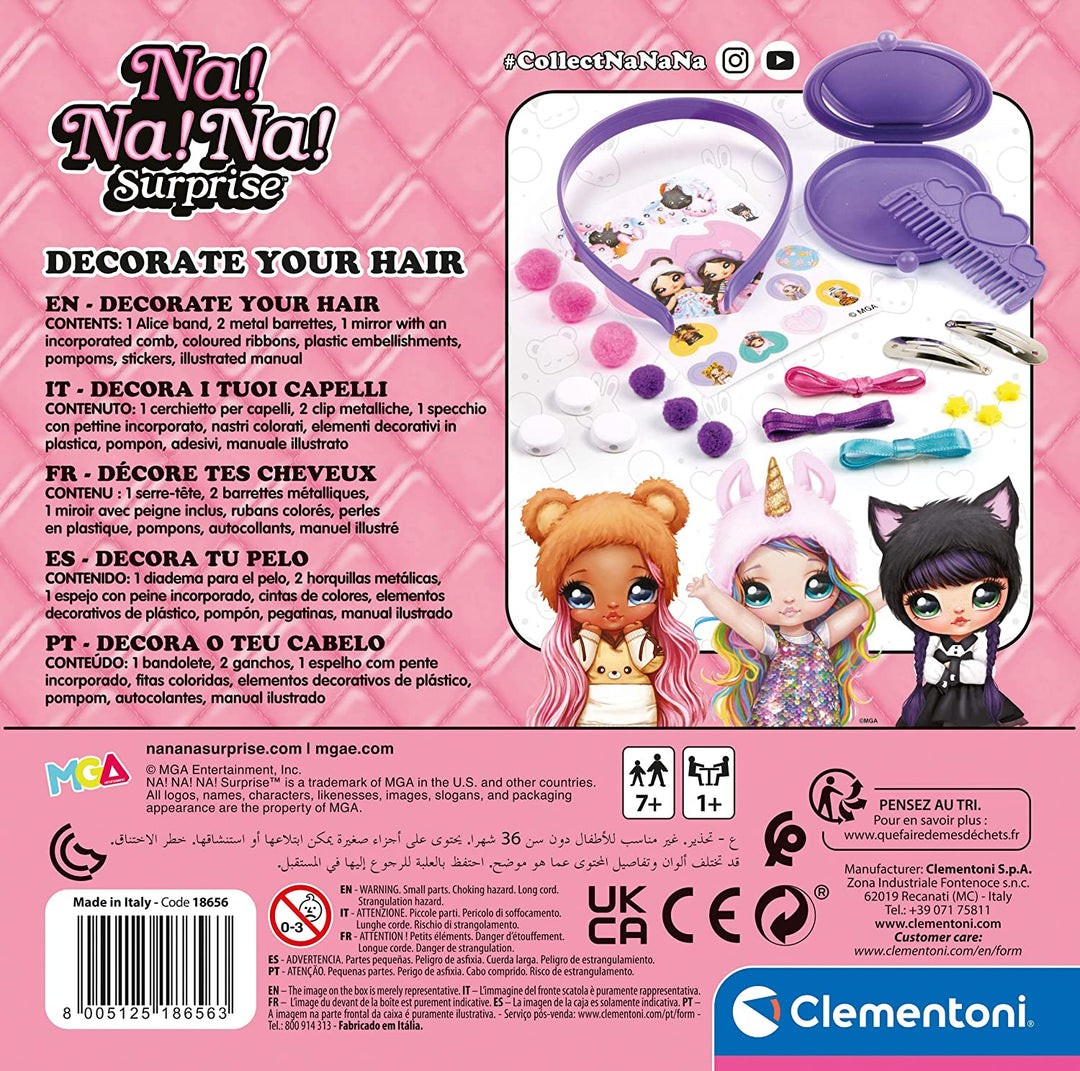 Clementoni 18656 Na Surprise-Decorate Set Kids' Craft 7 Years Old, Girls Hair Ac