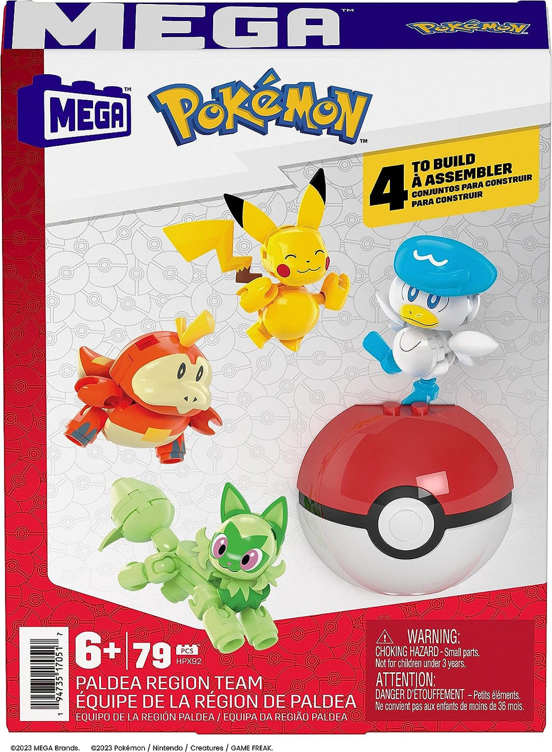 MEGA-Pokémon-Actionfiguren-Bauspielzeug für Kinder, Paldea-Region-Team mit 79 Pi