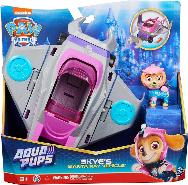 Paw Patrol Aqua Pups Skye verwandelndes Mantarochen-Fahrzeug mit Sammelaktion