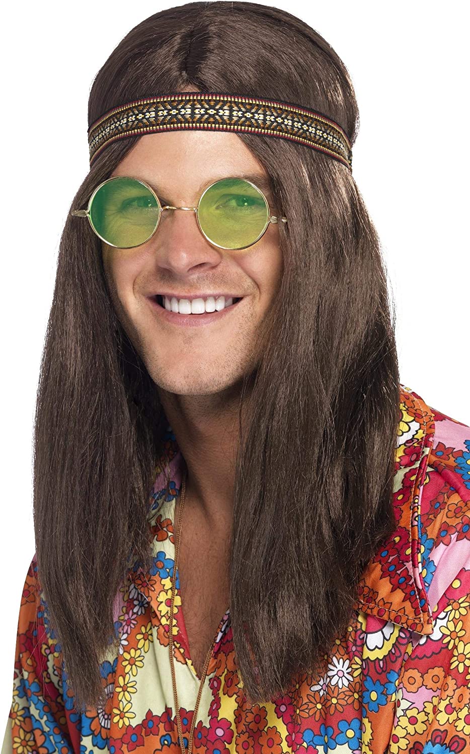 Smiffys Hippie-Set für Herren mit Stirnband, Brille und Halskette