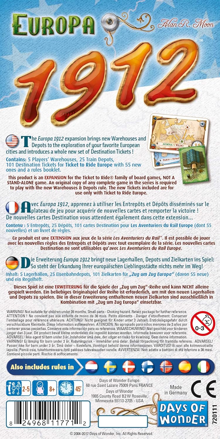 Days of Wonder Ticket to Ride: Extension Europa - 2-5 Player Strategy Game (DOWD0025)