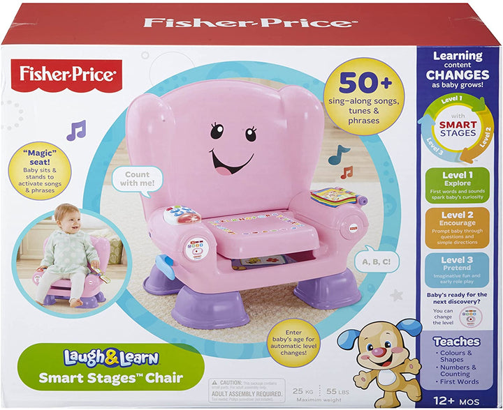 Fisher Price CFD39 Smart Stages Roze Stoel Activiteit Stoel Speelgoed voor 1-jarige met Geluiden Muziek en Zinnen