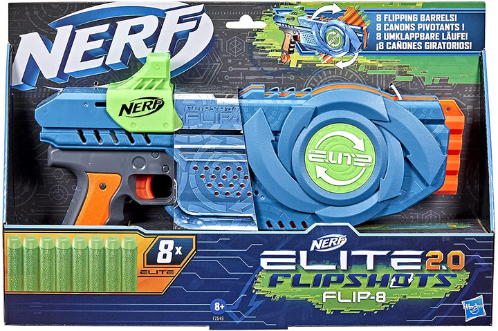 Nerf Elite 2.0 Flipshots Flip-8 Blaster, 8 Dartfässer zum Verdoppeln Ihres Blas