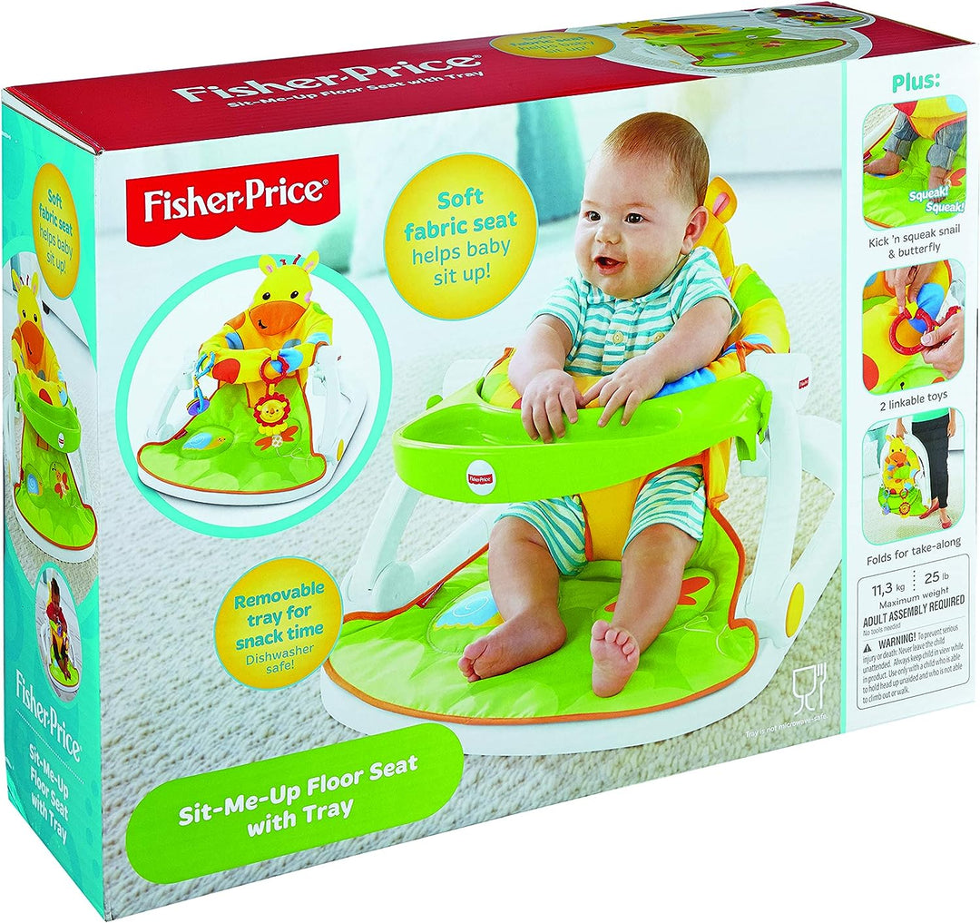 Fisher-Price DJD81 Giraffe Sit-Me-Up-Bodensitz, tragbarer Babystuhl oder Sitz mit abnehmbarem Tablett, Rassel und Beißspielzeug