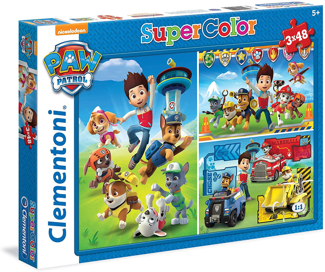 Clementoni 25209 Paw Patrol Supercolor Puzzle für Kinder, 3 x 48 Teile, ab 5 Jahren