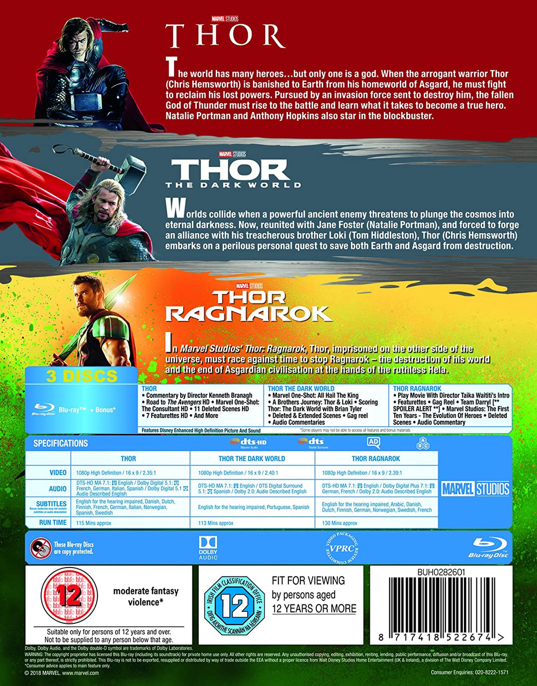 Thor 1-3 BD [2017] [Region Free] - Action/Fantasy [Blu-ray]