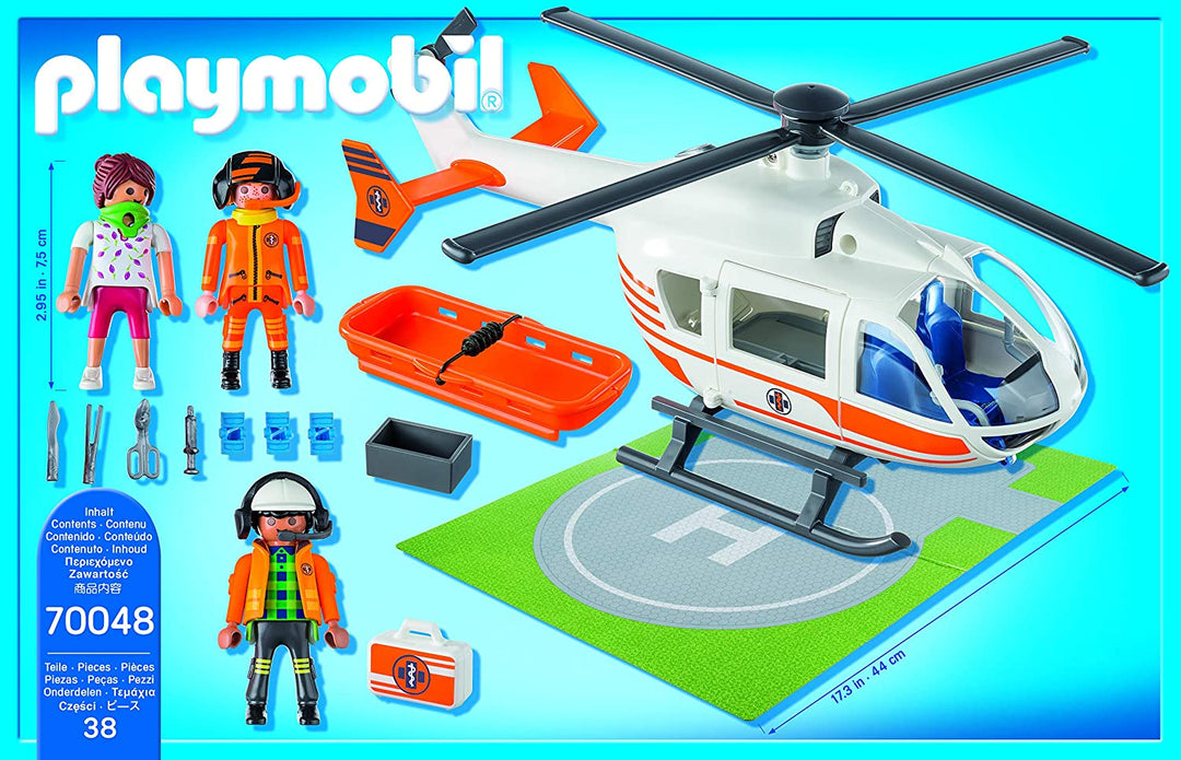 Playmobil 70048 City Life Hélicoptère d&#39;Urgence Hospitalier avec Aire d&#39;Atterrissage