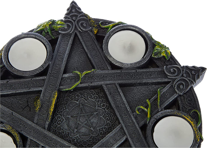 Nemesis Now B2538G6 Wicca-Pentagramm-Teelichthalter, 25,5 cm, Schwarz, Kunstharz
