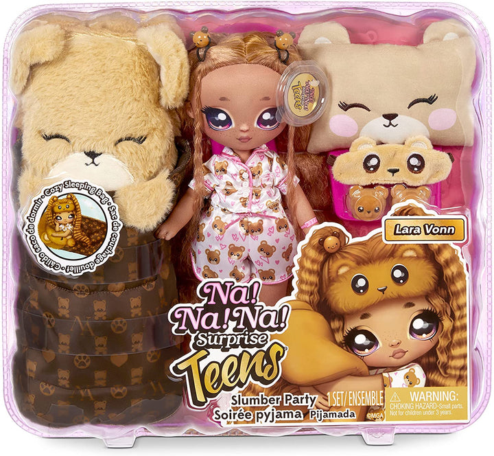 Na Na Na Surprise 577416EUC Teens Slumber Party Fashion Lara Vonn-Toy for Kids, Collectable-27cm Soft Fabric Doll, Teddy Bear Inspired with Brunette Hair