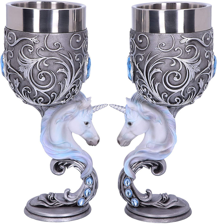 Nemesis Now B5191R0 Enchanted Twin Unicorn Heart Set of Two Goblets, Silver, 18.