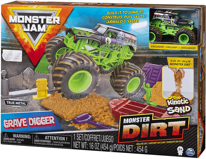 Monster Jam Monster Dirt Deluxe Set, con 16 oz de Monster Dirt y camión Monster Jam oficial a escala 1:64
