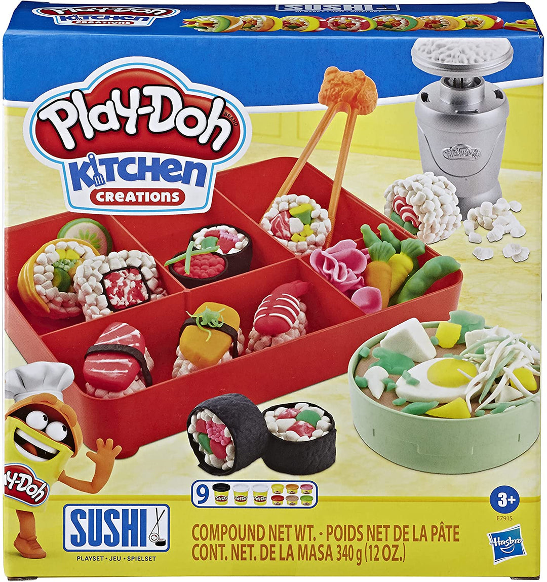 Play-Doh Kitchen Creations Sushi-Spiel-Essen-Set für Kinder ab 3 Jahren mit Bento-Box und 9 ungiftigen Dosen