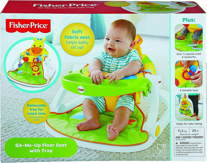 Fisher-Price DJD81 Giraffe Sit-Me-Up-Bodensitz, tragbarer Babystuhl oder Sitz mit abnehmbarem Tablett, Rassel und Beißspielzeug