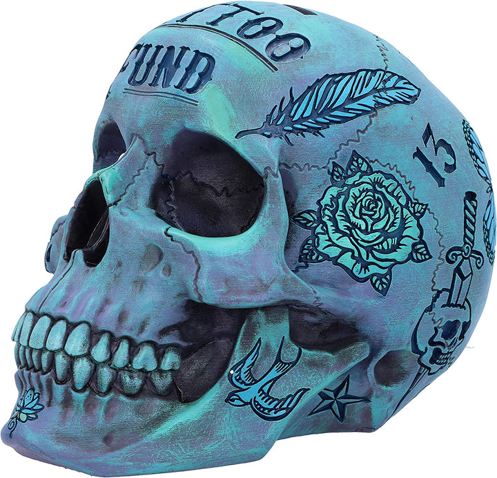 Nemesis Now Aqua Blue Traditional, Tribal Tattoo Fund Totenkopf, Polyresin, Einheitsgröße