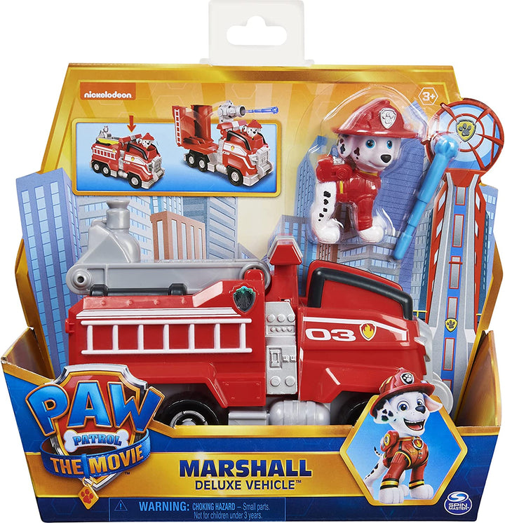 PAW Patrol, Marshalls Deluxe-Film-Spielzeugauto mit verwandelndem Feuerwehrauto und Actionfigur zum Sammeln