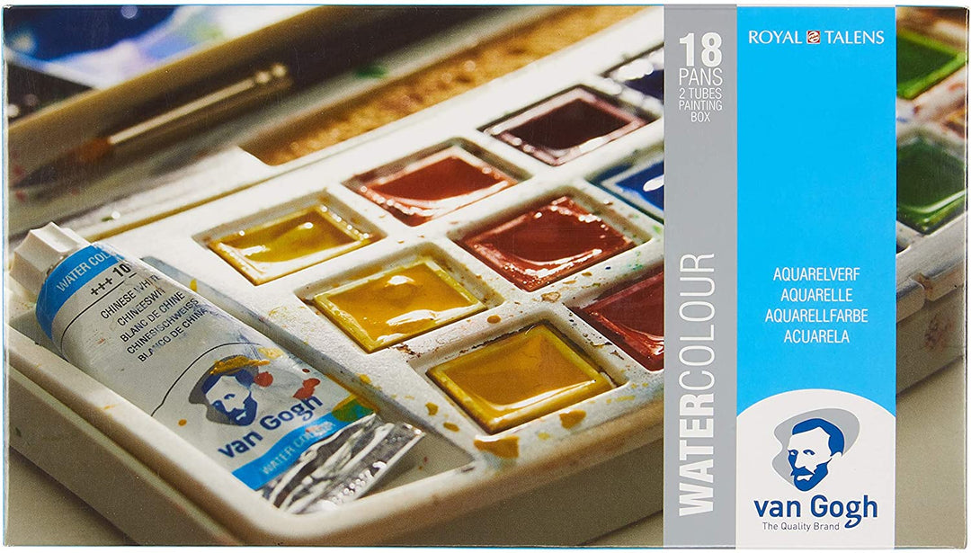 Royal Talens Van Gogh Watercolour 18 Pan W/2 Tubes Plastic Pocket Box