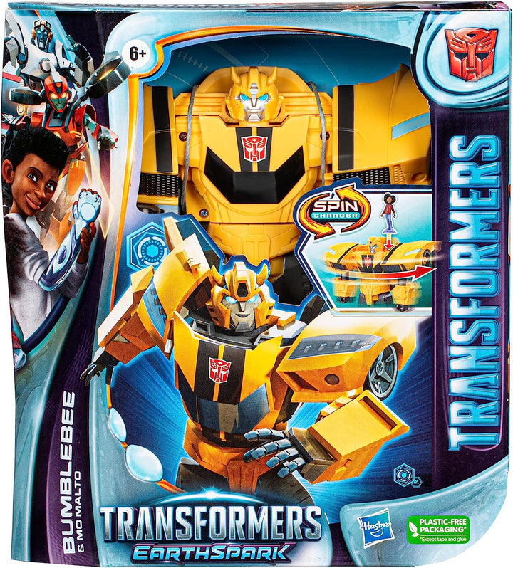 TRANSFORMERS Toys EarthSpark Spin Changer Bumblebee 20 cm große Actionfigur mit Mo