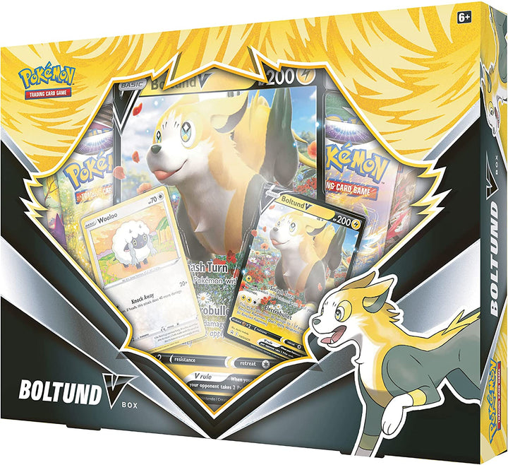Pokemon TCG: Boltund V Box (2 Folien-Promokarten, 1 Folien-Übergrößekarte und 4 Booster).