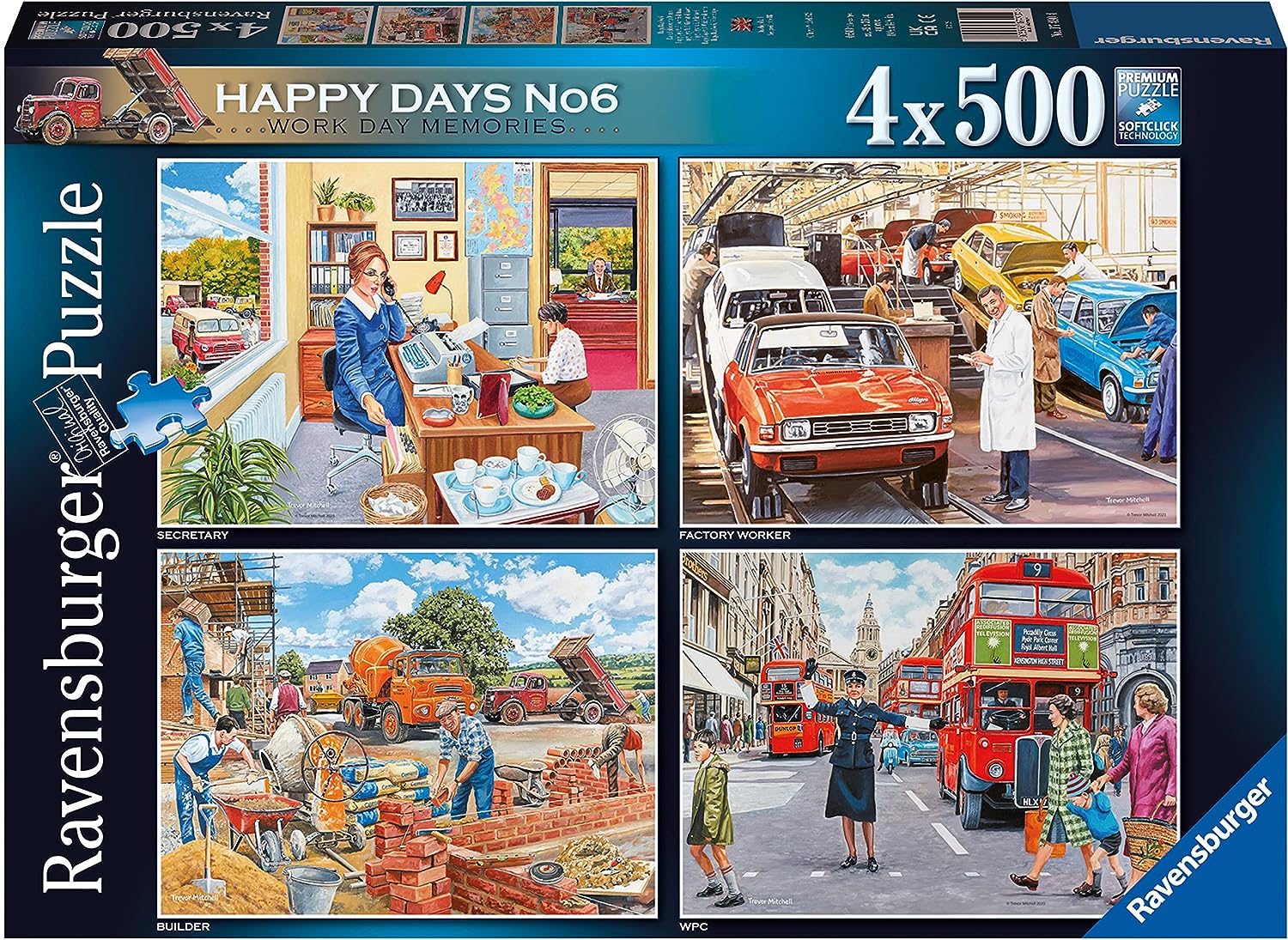 Ravensburger Happy Collection Nr. 6 Nostalgische Erinnerungen an den Arbeitstag, 4 x 500 Teile Puzzle