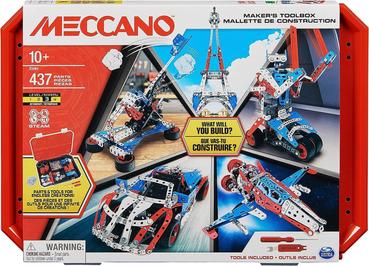 MECCANO Maker’s Toolbox, 437-Piece Intermediate STEAM Model-Building Kit for Open-Ended Play