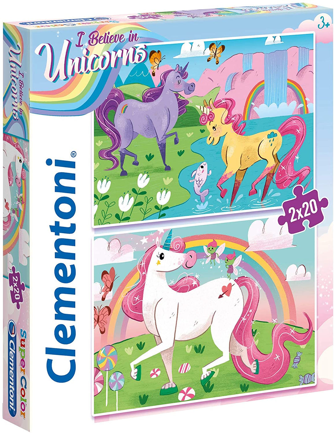 Clementoni – 24754 – Supercolor Unicorn Brilliant – 2 x 20 Teile Puzzle für Kinder