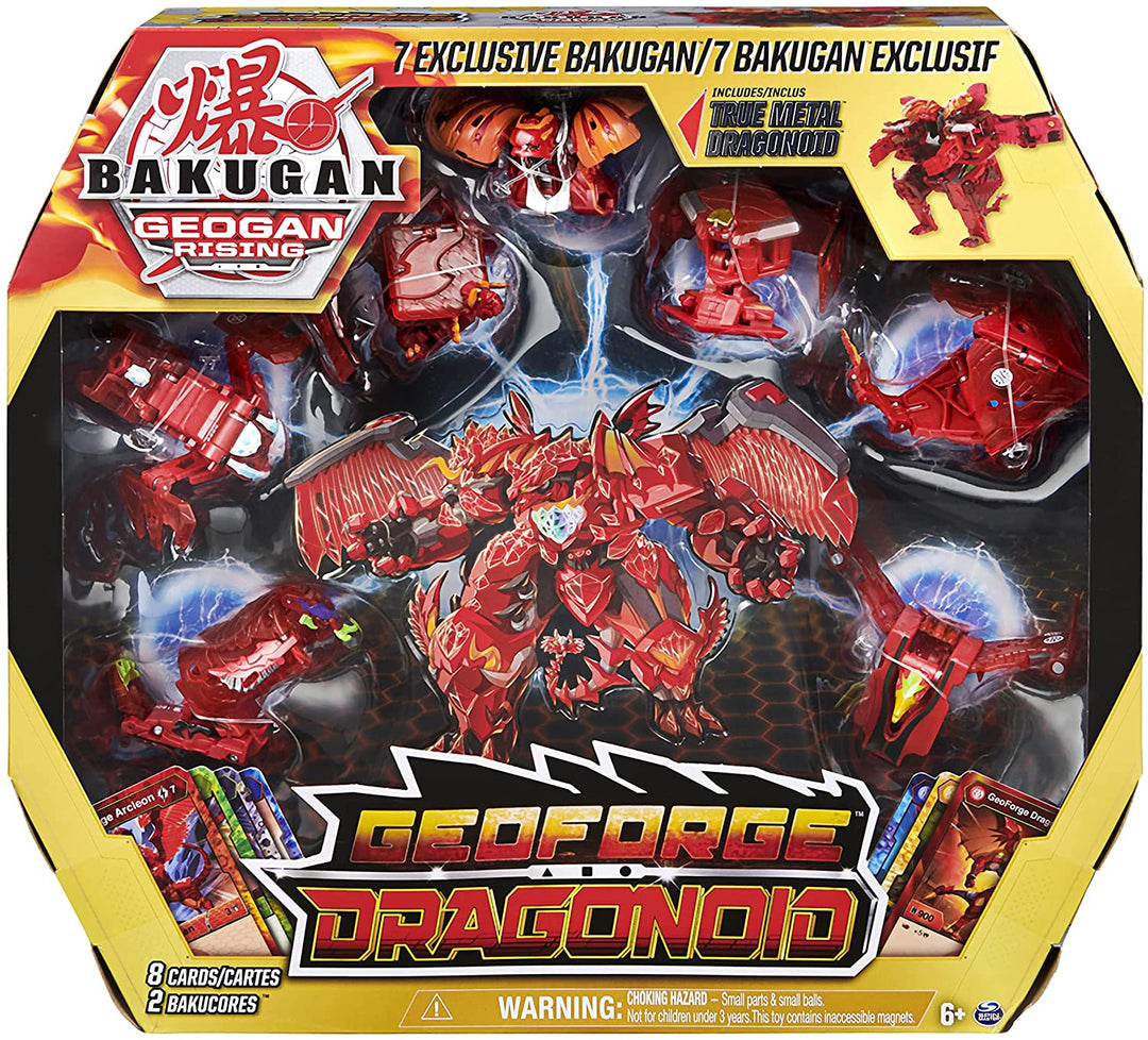 Bakugan GeoForge Dragonoid, 7 en 1 Incluye Dragonoid de True Metal exclusivo y 6