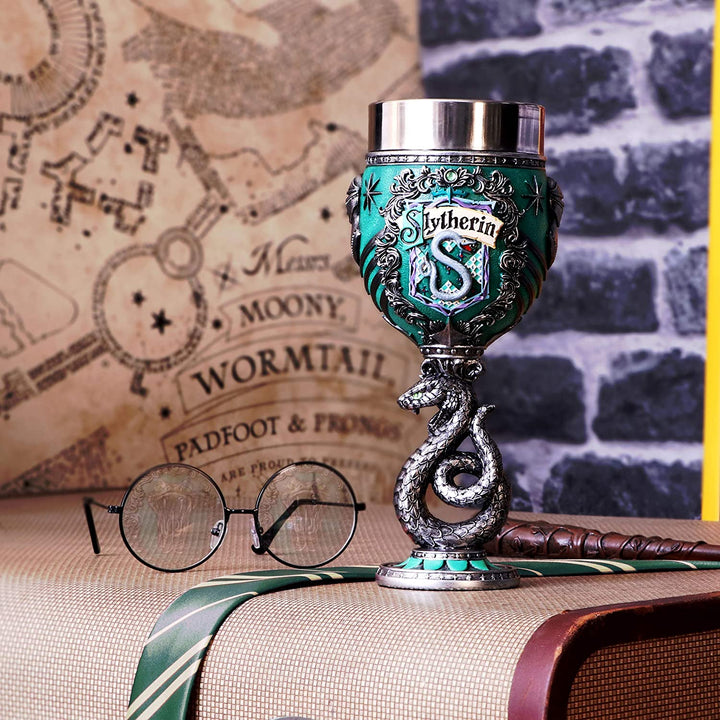 Nemesis Now Harry Potter Slytherin Hogwarts House Collectaible Goblet, Green Silver, 19.5cm