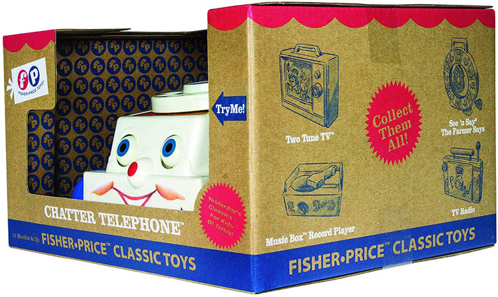 Fisher-Price Classics 1694 Chatter-Telefon, Retro-Baby-Schiebespielzeug, Rollenspiel für Kinder, Kleinkind-Telefon, klassisches Spielzeug mit Verpackung im Retro-Stil, Rollenspielspielzeug für Jungen und Mädchen ab 12 Monaten
