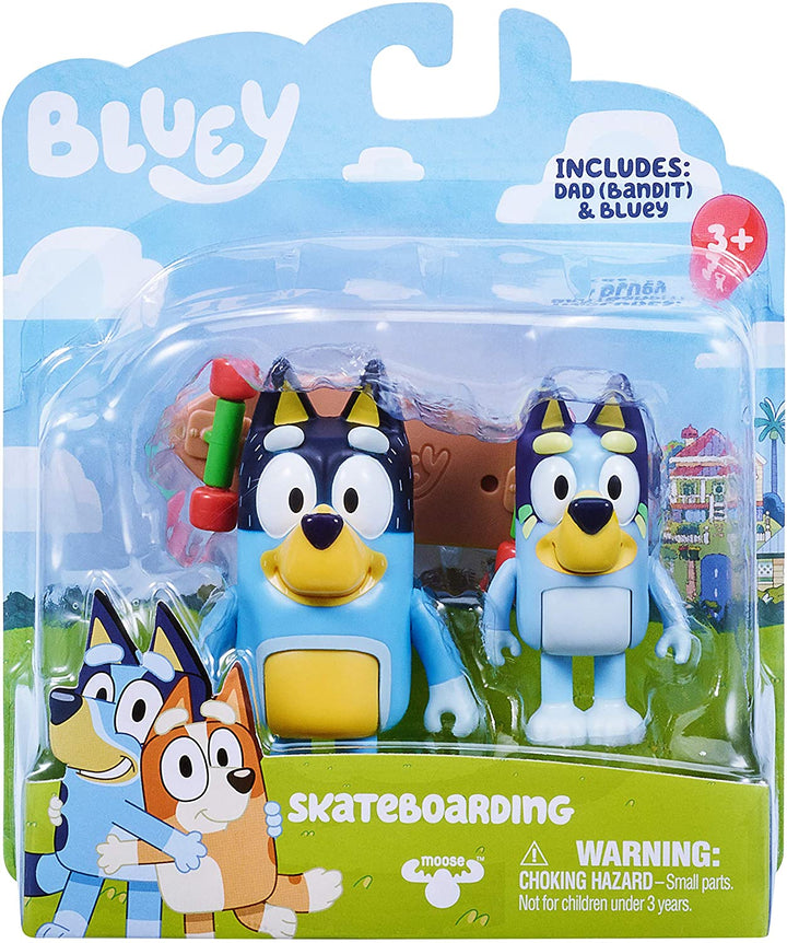 Bluey und Bandit Skateboarding Dad: Bewegliche 2,5-Zoll-Actionfiguren im 2er-Pack, offizielles Sammelspielzeug