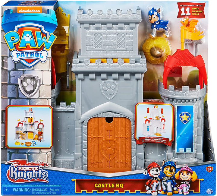 PAW Patrol, Rescue Knights Castle HQ Verwandelndes 11-teiliges Spielset mit Chase- und Mini-Dragon-Draco-Actionfiguren, Kinderspielzeug für Kinder ab 3 Jahren