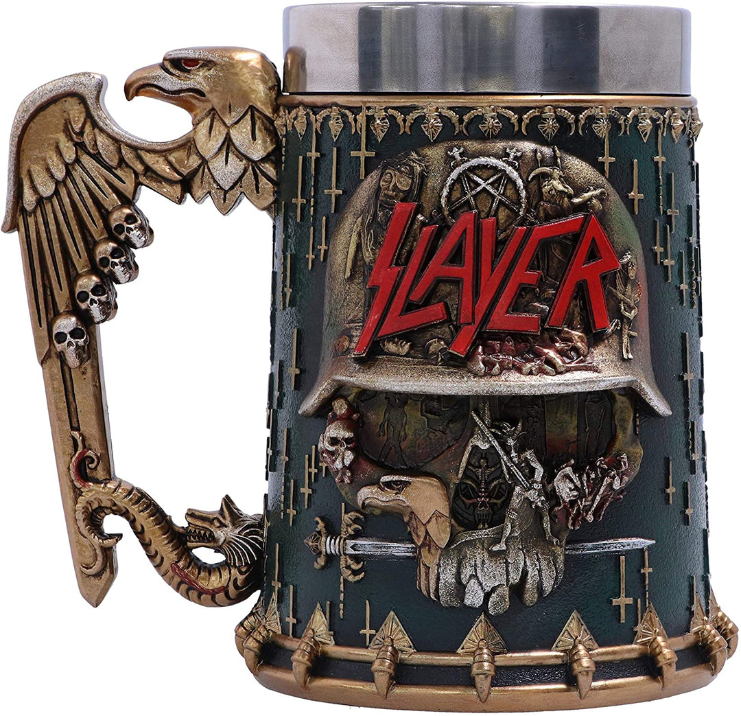 Nemesis Now Officially Licensed Slayer Eagle Helmet Skull Logo Tankard, Stainless Steel, Gold, 16.5cm